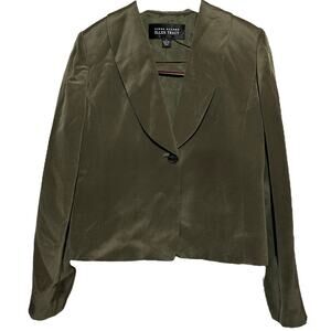 Linda Allard Ellen Tracy Silk Pant Suit 3PC Set Shawl Lapel Tank Green Medium